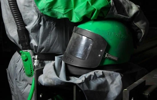 RPB Safety Equipment Blast helmet and protective clothing for abrasive blasting