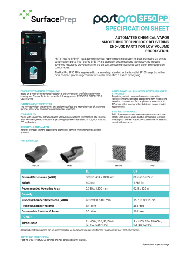 AMT PostPro SF50 specification sheet