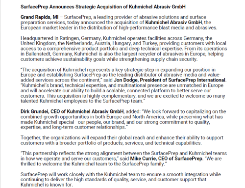 Kuhmichel Acquisition Press Release
